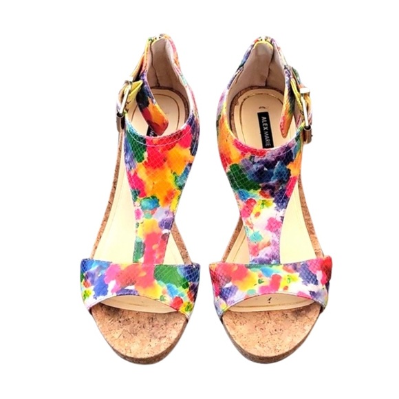 Alex Marie tie dye print wedge sandal with back zipper and adjustable buckle - Picture 2 of 12